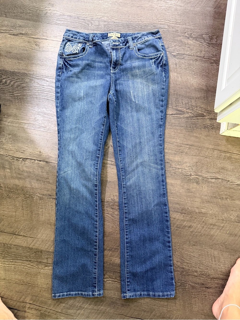 Earl Jeans Classic Medium Blue Flare Jeans with Embroidered Pocket